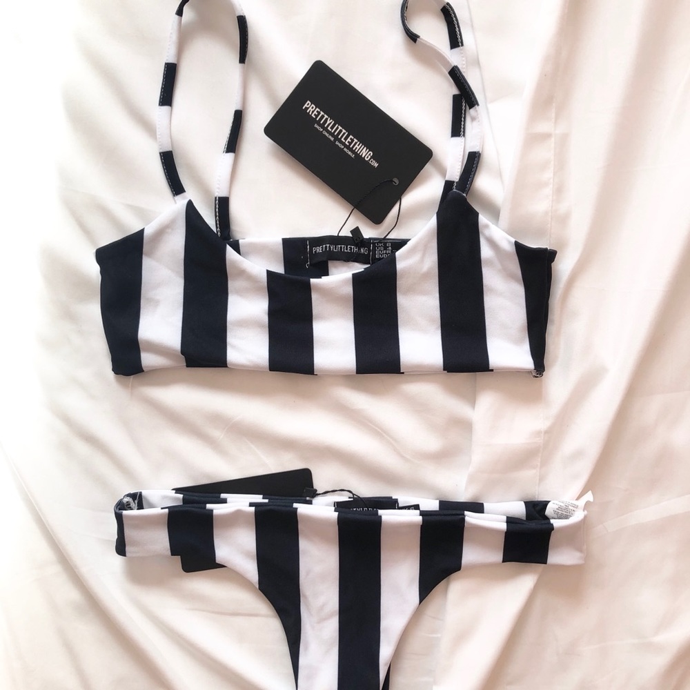 Black and White Striped Bikini